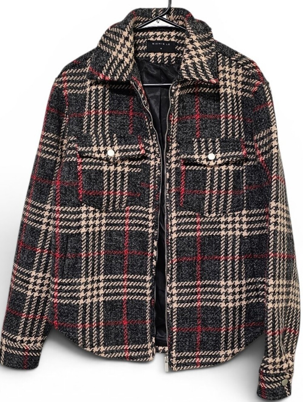 Richie Le Collection Wool Blend Plaid Full Zip Men's Jacket Lined NWOT Size M